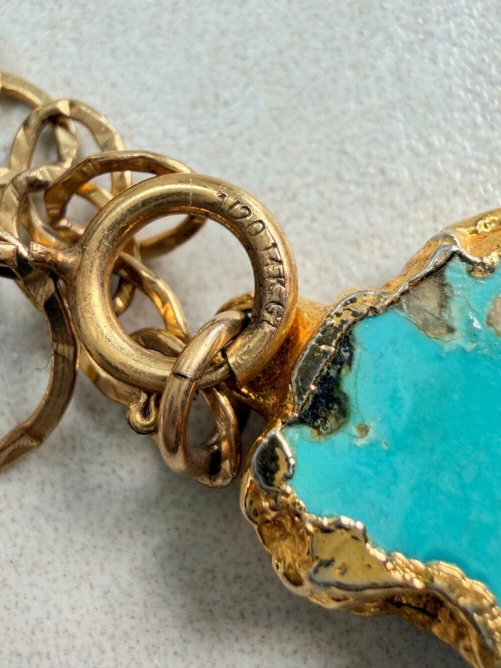 14K Gold Filled Turquoise Slice Pendant Long Necklace Boho Statement - Picture 4 of 8